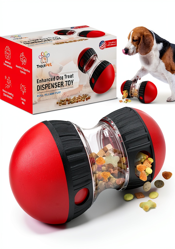 TRECKPET Dog Treat Dispenser in use by a playful dog