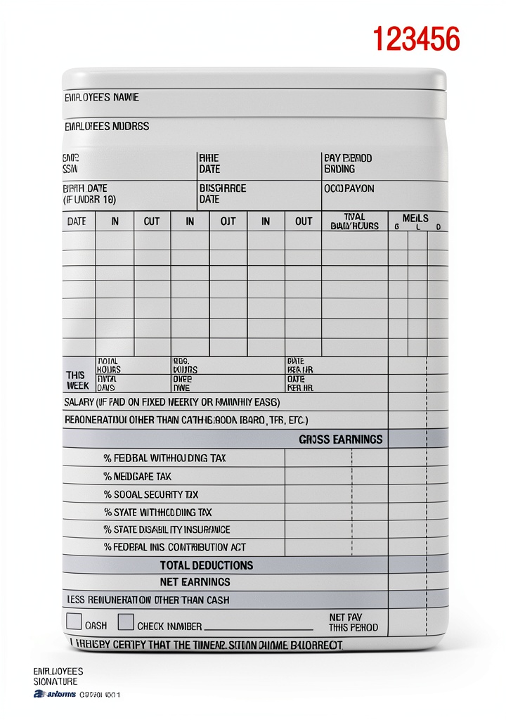 Adams Payroll Record Book open on a desk showing carbonless forms