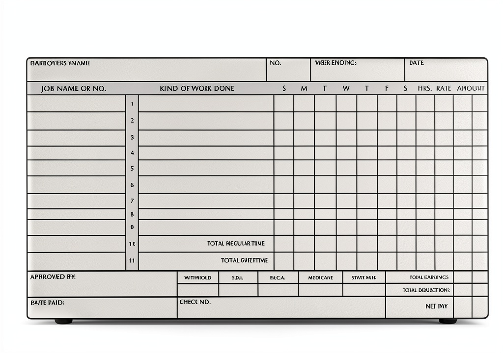 Rediform timekeeping book open on a desk showing weekly time cards