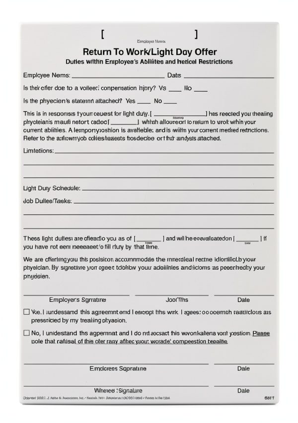 J J Keller Light Duty Return to Work Form 75 Pack Paper-0