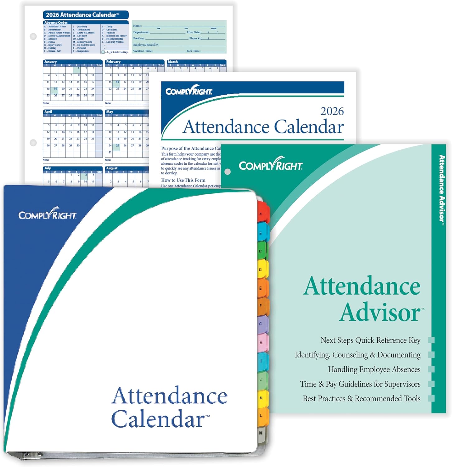 ComplyRight Attendance Calendar Card showing calendar layout and codes
