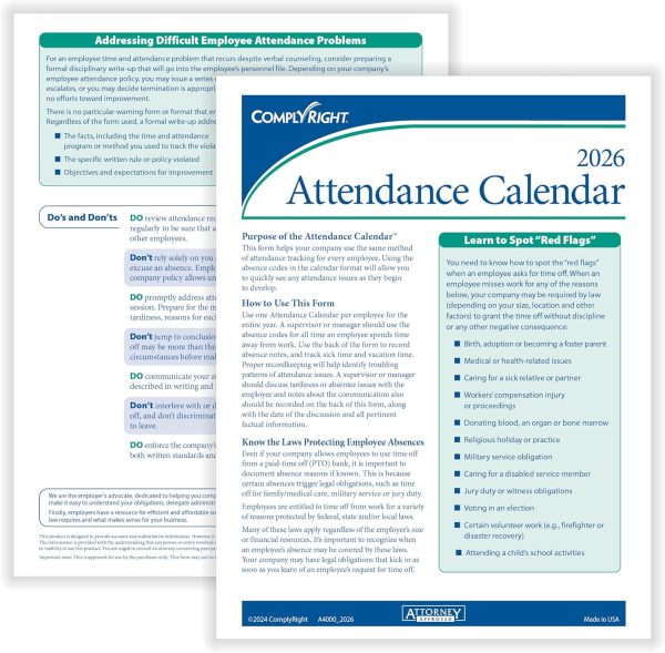 ComplyRight Attendance Calendar Cards HR Management Forms-1
