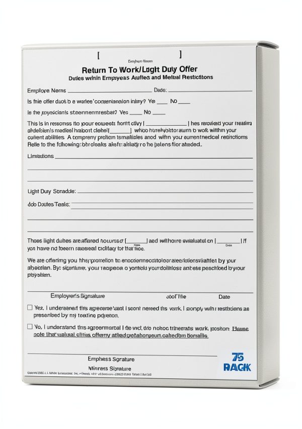 J J Keller Light Duty Return to Work Form 75 Pack Paper-1