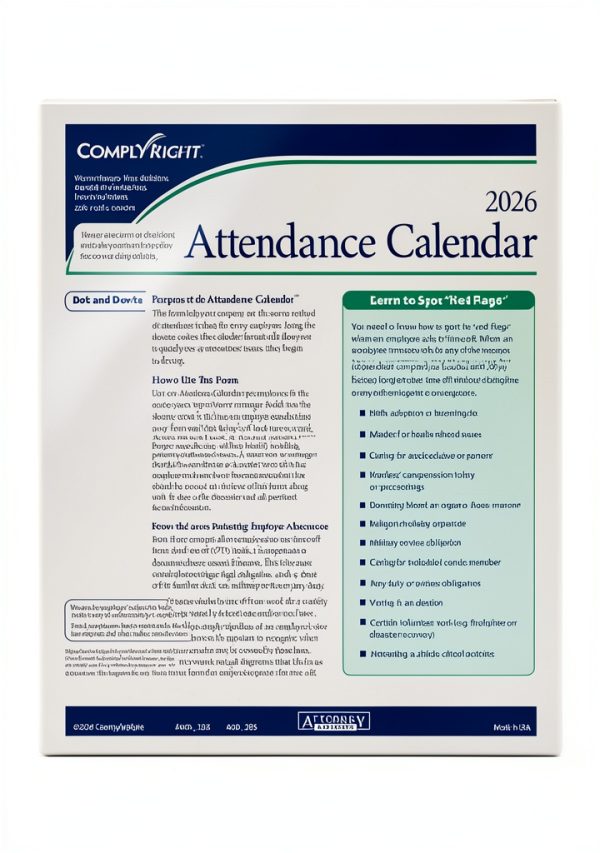 ComplyRight Attendance Calendar Card 2026 Paper HR-3