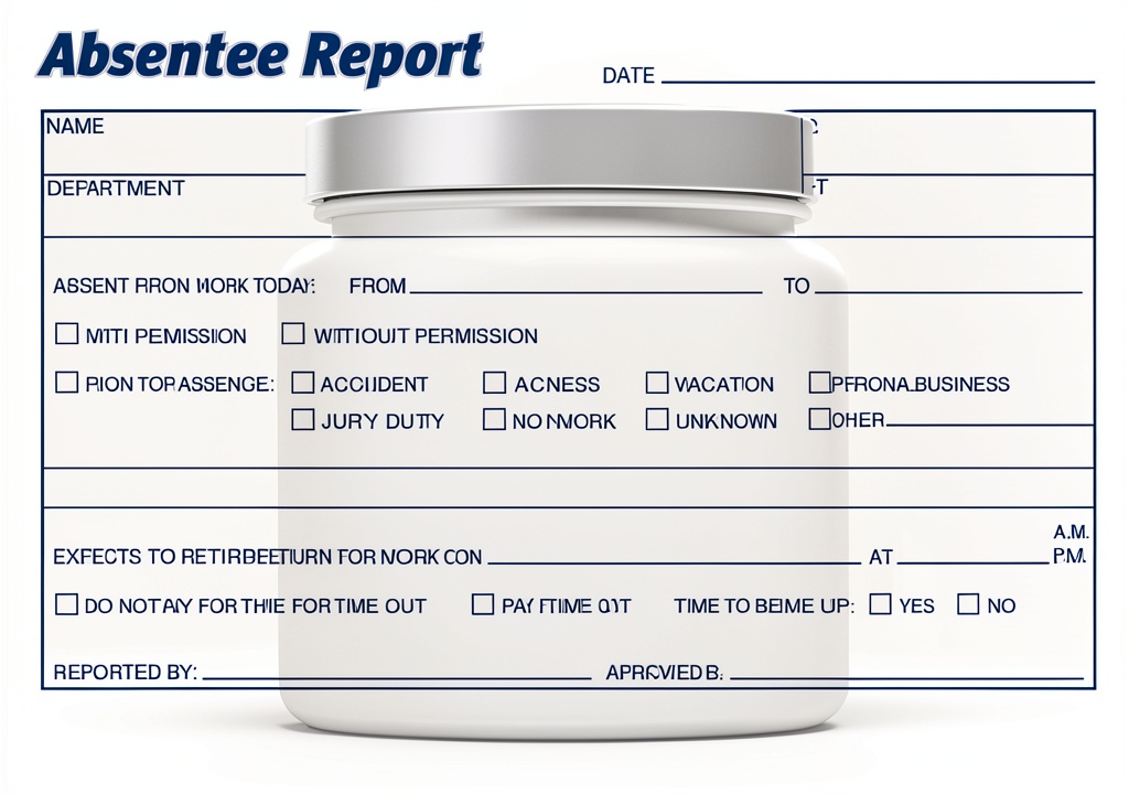 Tops Absence Report Form displayed on an office desk