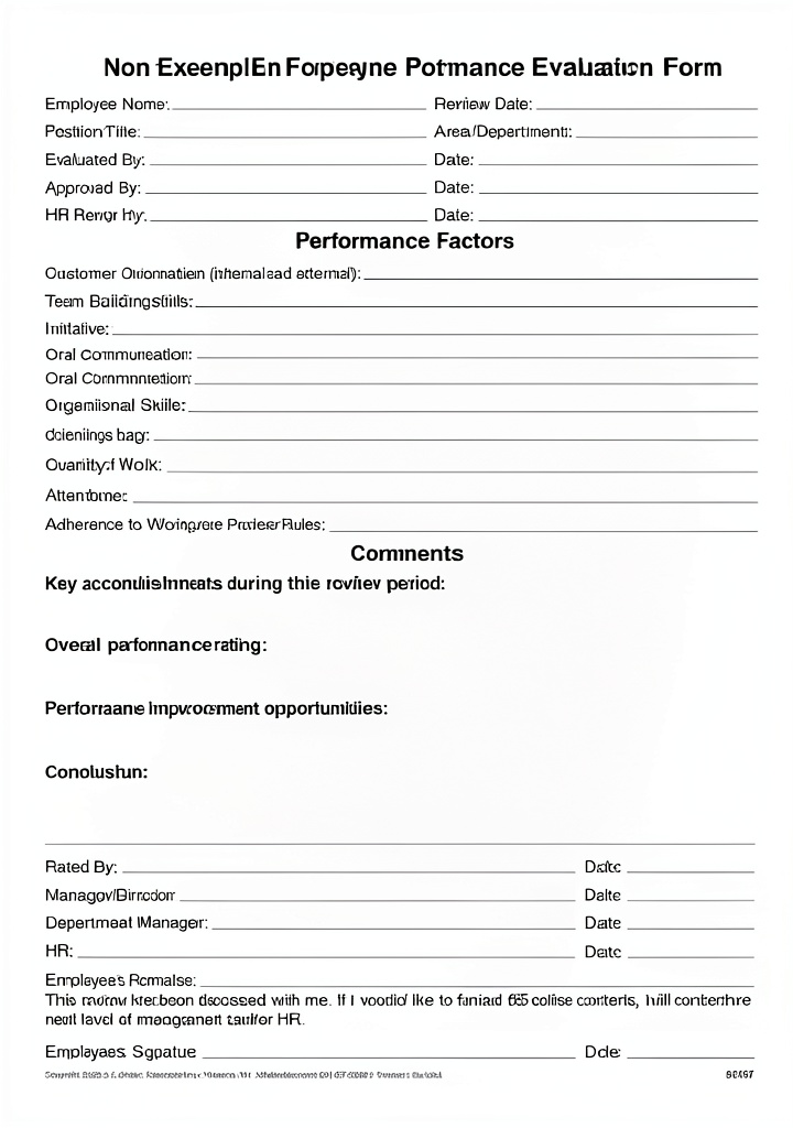 J. J. Keller Non-Exempt Employee Review Forms displayed on an office desk