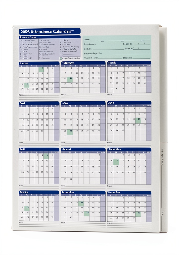 ComplyRight Attendance Calendar Card showing calendar layout and three-hole punches