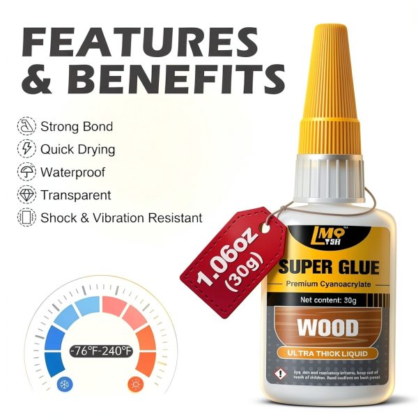 LMQ LASH Wood Glue 2oz Thick Fast Drying Waterproof Cyanoacrylate-1