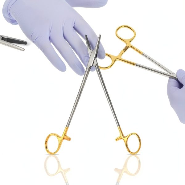 TC Mayo Hegar Needle Holder 10in Tungsten Carbide Gold Rings TEK MED-1