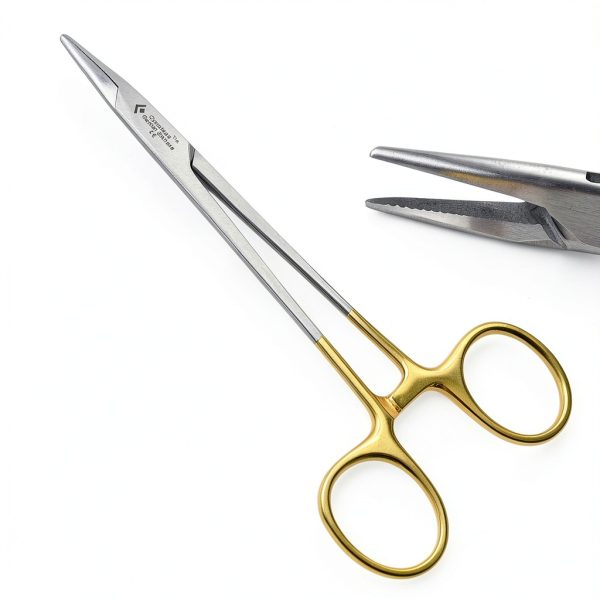 Serrated Mayo Hegar Needle Holder 5.5" WSI Gold Rings Stainless Steel-0