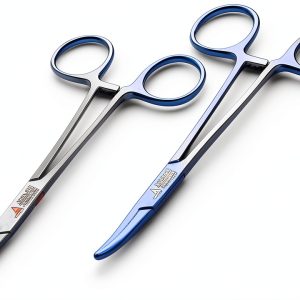 ARTMAN INSTRUMENTS Artery Forceps Set of 2 Curved & Straight 5 inches Blue Plasma Mosquitoes Precision Kelly Hemostats for Nurses, Fishing Forceps, Fly Tying, Crafts and Hobby Forceps Clamps-0