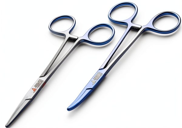 ARTMAN INSTRUMENTS Artery Forceps Set of 2 Curved & Straight 5 inches Blue Plasma Mosquitoes Precision Kelly Hemostats for Nurses, Fishing Forceps, Fly Tying, Crafts and Hobby Forceps Clamps-0