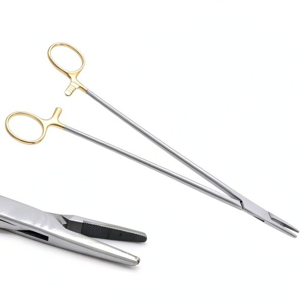 TC Mayo Hegar Needle Holder 10in Tungsten Carbide Gold Rings TEK MED-0