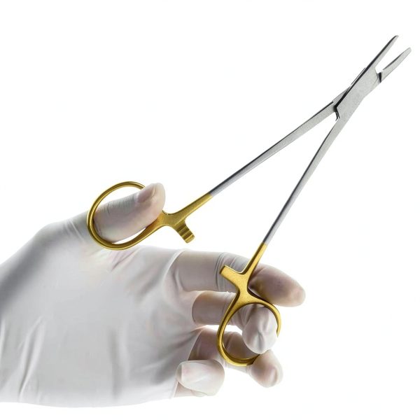 TC Mayo Hegar Needle Holder 10in Tungsten Carbide Gold Rings TEK MED-2